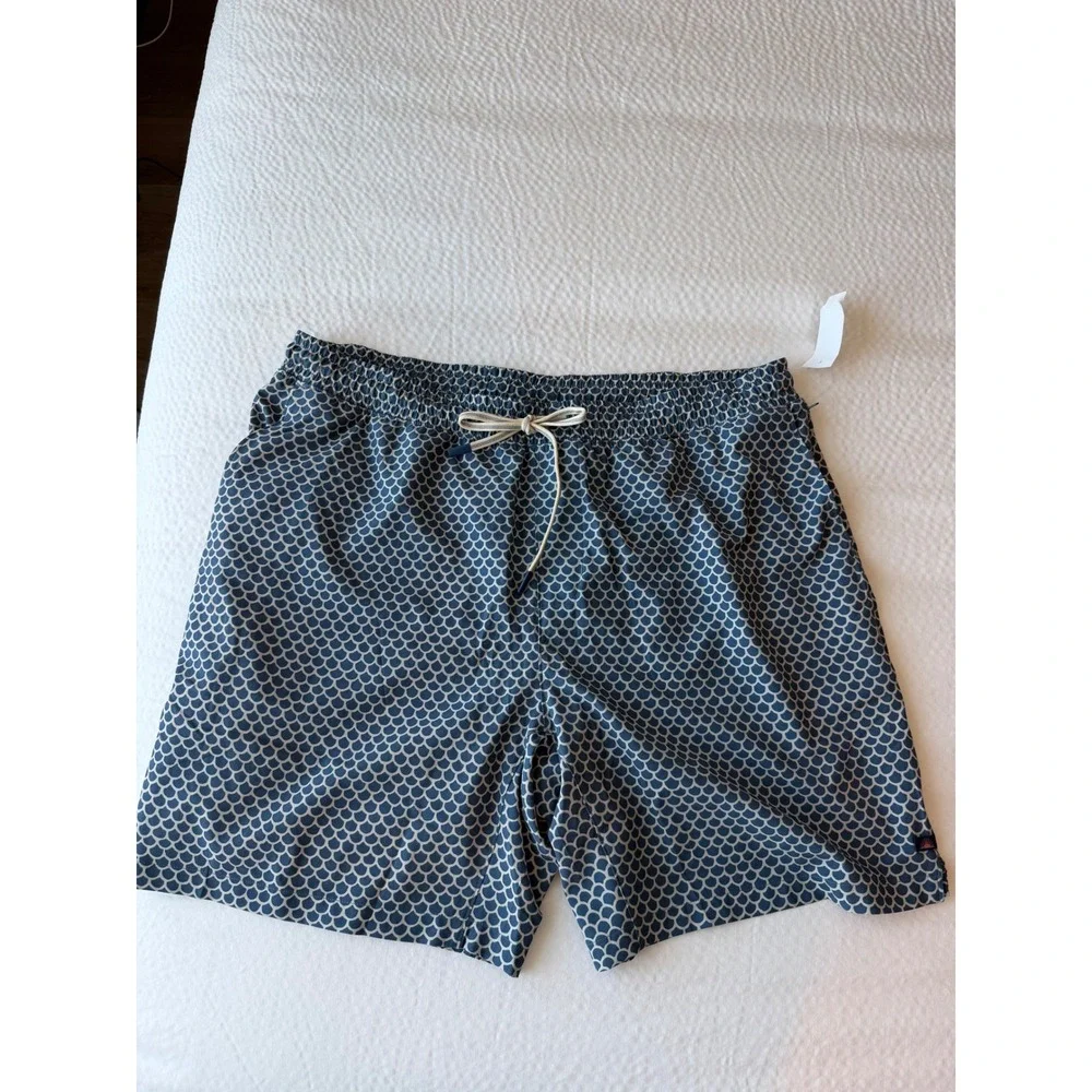 Faherty Shorelite Mens XXL Blue Fish Scale Print 7 Inch Lined Swim Trunks